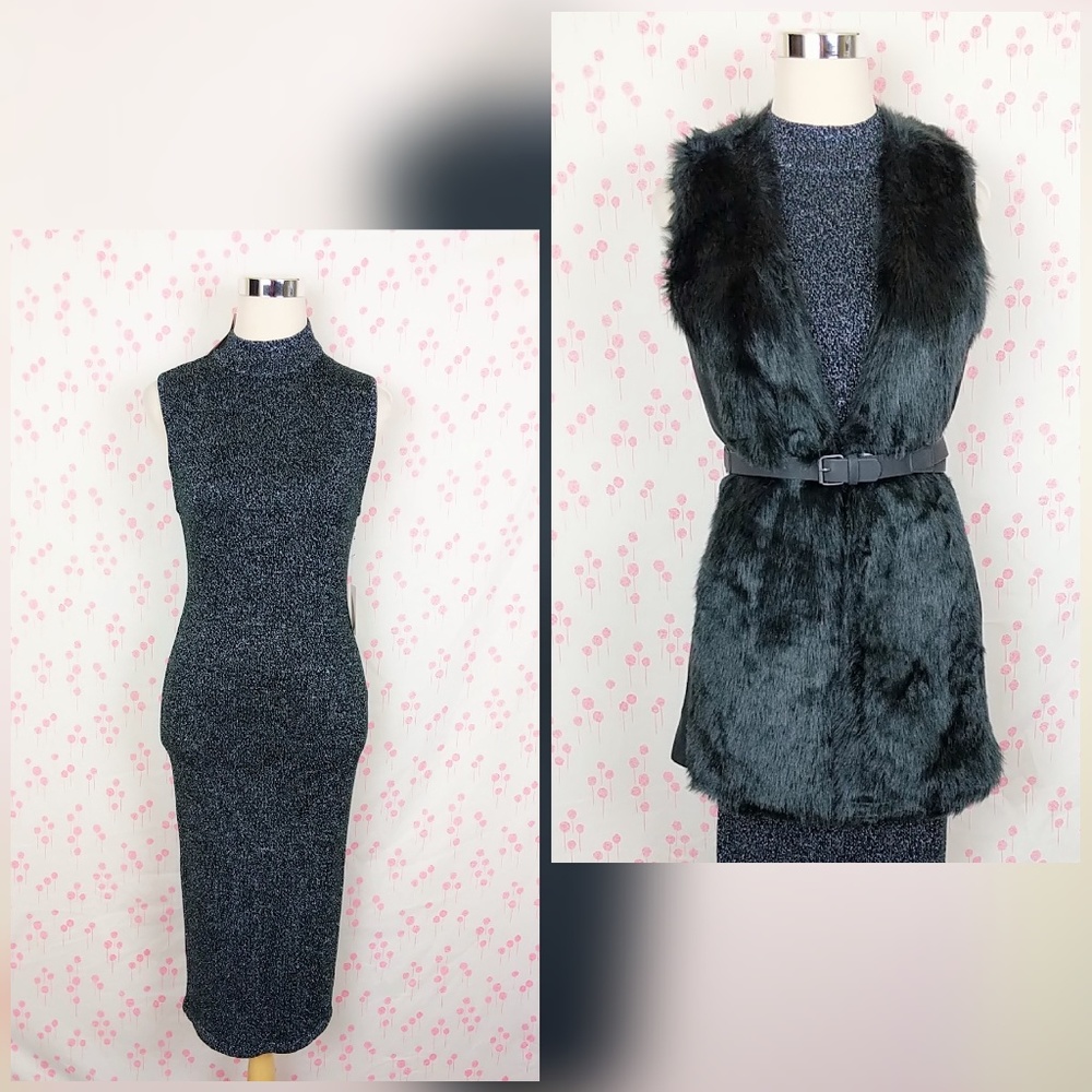 Forever 21 Black & Silver Stretch Knit Dress NWT